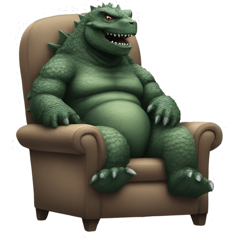 Godzilla sitting in a cozy chair emoji