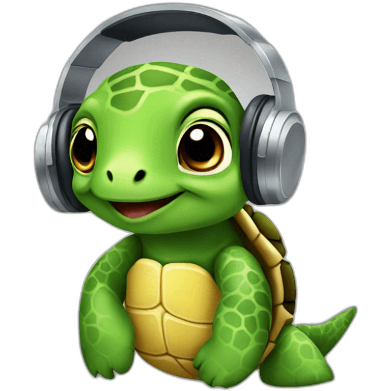 Cute turtle with headphones emoji