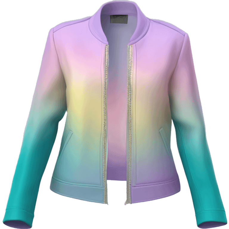 Realistic isolated side view of a pastel purple,dark turquoise ,pastel yellow and pastel pink ombre open fashion jacket. emoji