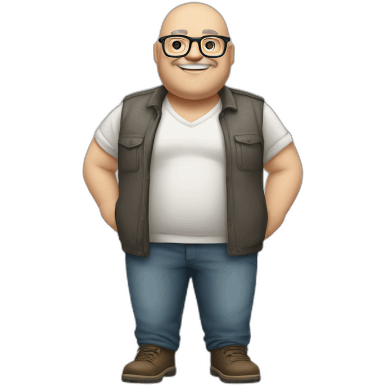 crossed arms full body smiling chubby white man bald head graybeard glasses emoji