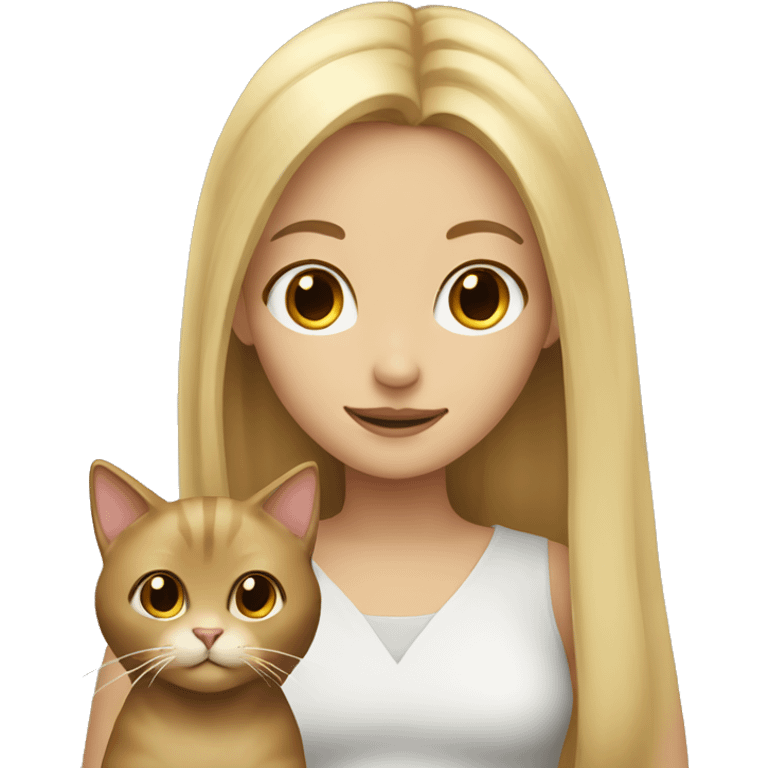 blonde girl with long hair holding brown cat emoji