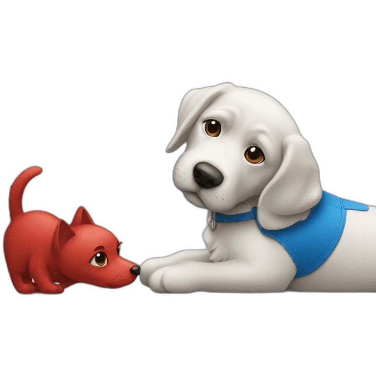 Chat bleu fait un câlin a un chien rouge emoji