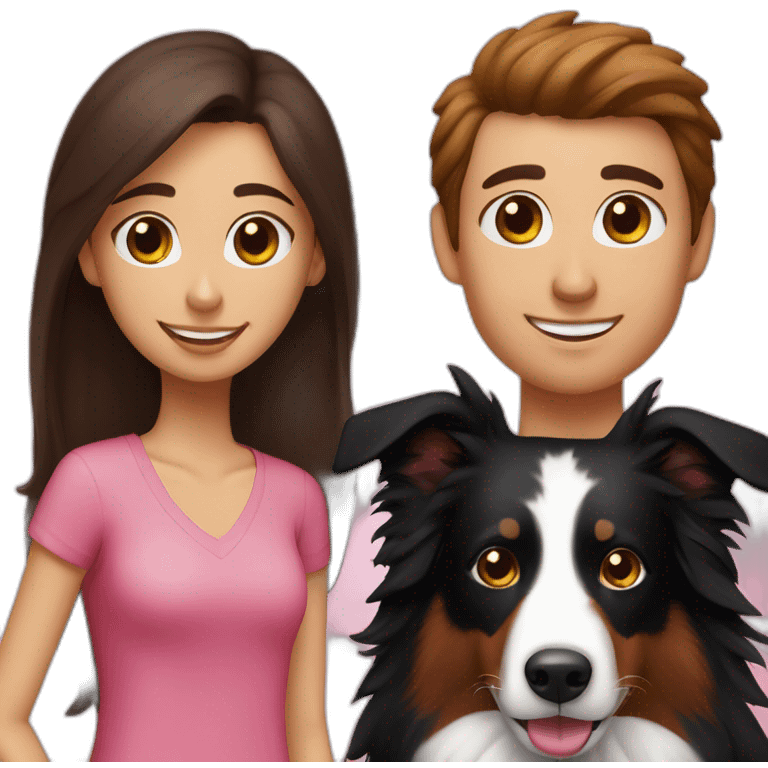 black border collie and woman with long brown hair with pink ends emoji