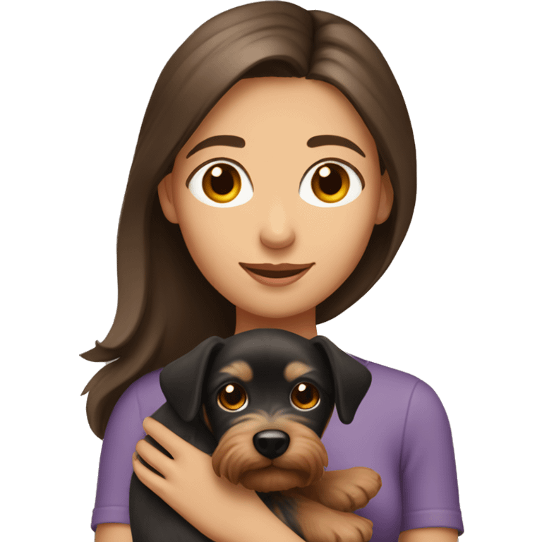 Brunette girl holding a Yorkshire Terrior emoji