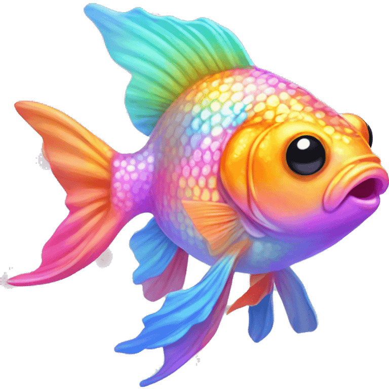 One bedazzled rainbow pastel neon goldfish emoji