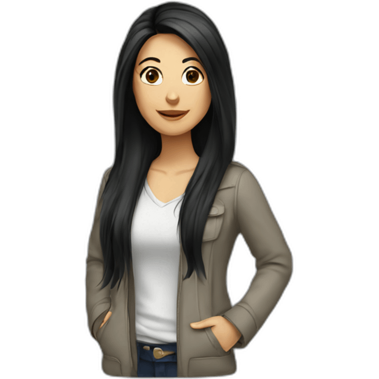 white women black long hair casual fashion with long jacket emoji