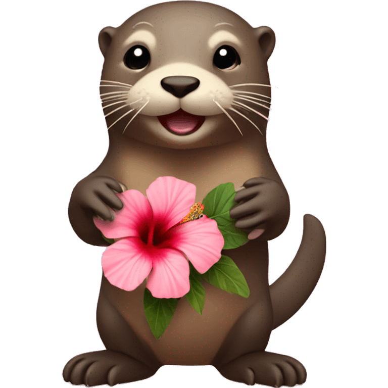 otter holding a hibiscus flower emoji