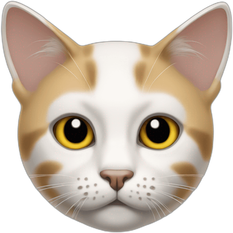 cat with white head and at the top of his head some black color, ears are white, yellow brown eyes, dirty looking emoji