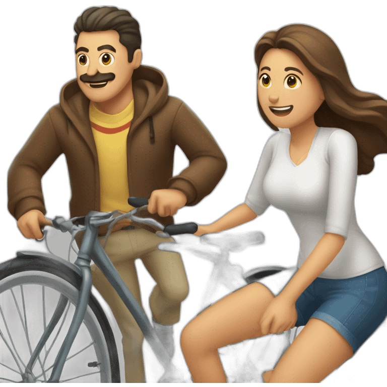 hombre y mujer montando en una bicicleta por separado cada uno separados emoji