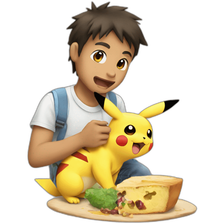 Ash give eating to Pikachu emoji