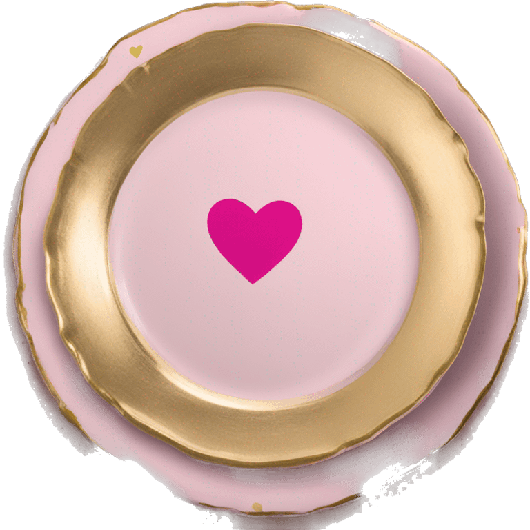 Realistic laying flat empty gold and pink valentines charger plate emoji