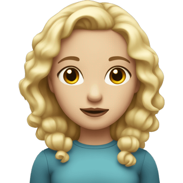 A girl with blond hair, dark eyes, plump cheeks and lips emoji