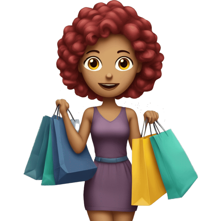 Burgundy haired girl, shopaholic, carrying a lot of shopping bags emoji