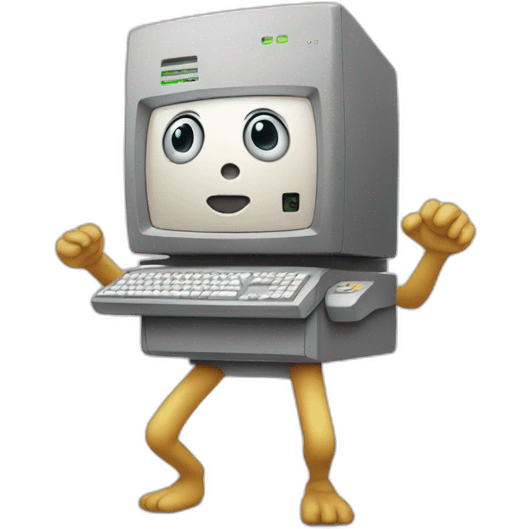 Anthropomorphic computer with a face, arms and legs doing something random emoji