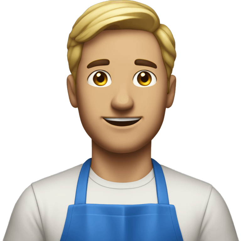 a guy in a blue apron stood behind him as a cook emoji