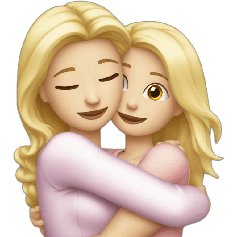 The woman blonde hugs the girl emoji