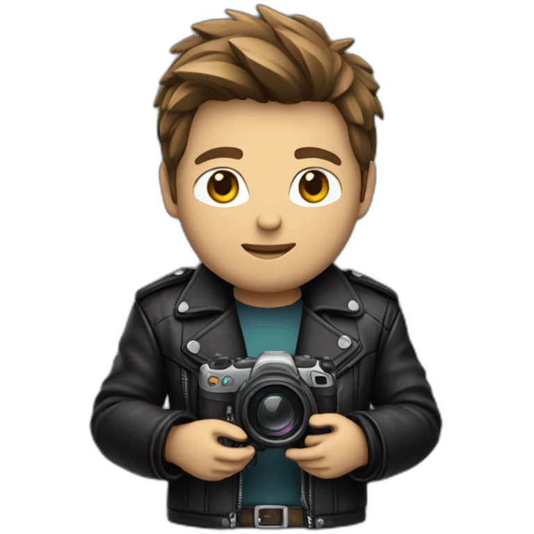 jensen wearing a leather jacket, holding a gpu emoji