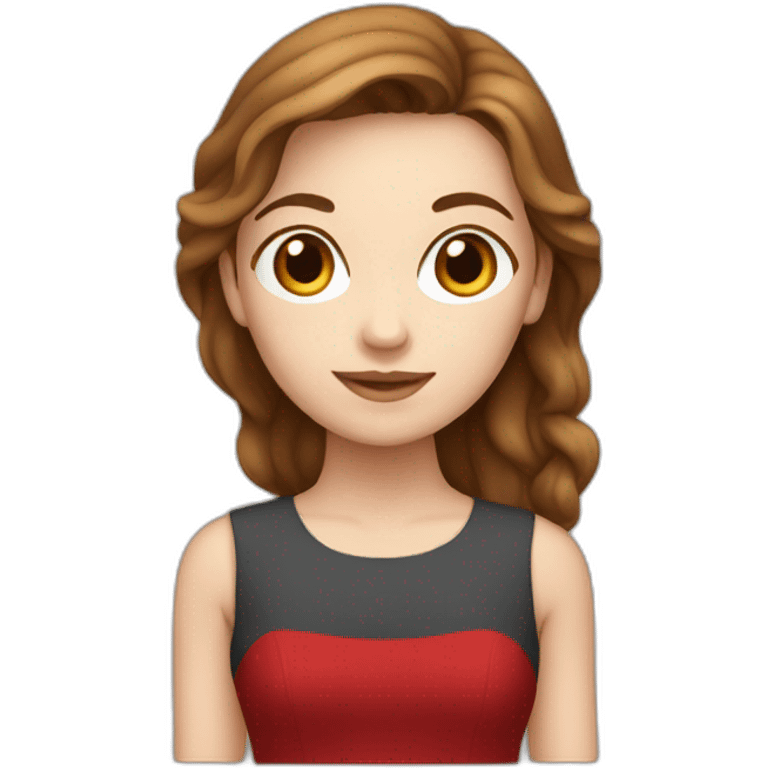 white girl with brown hair in red dress emoji