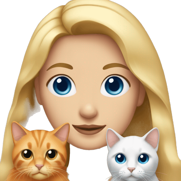 Blonde hair blue eye woman  holds three Orange cats emoji