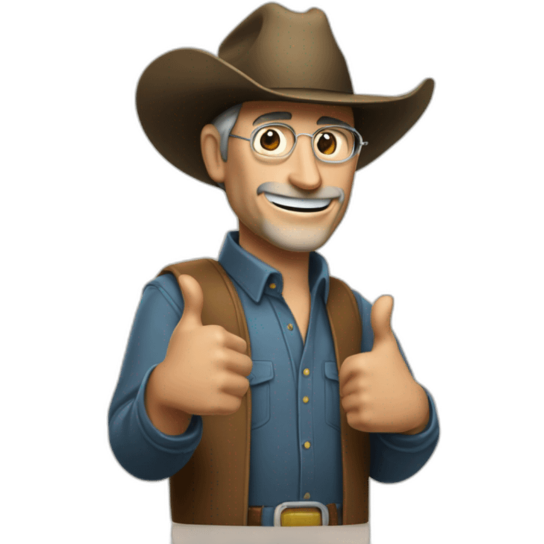 Steve Jobs with a cowboyhat putting thumbs up emoji