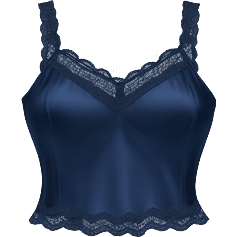 Realistic isolated side view of a navy blue lace silk camisole blouse. emoji