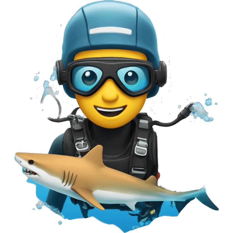 SCUBA diving with tiger shark emoji