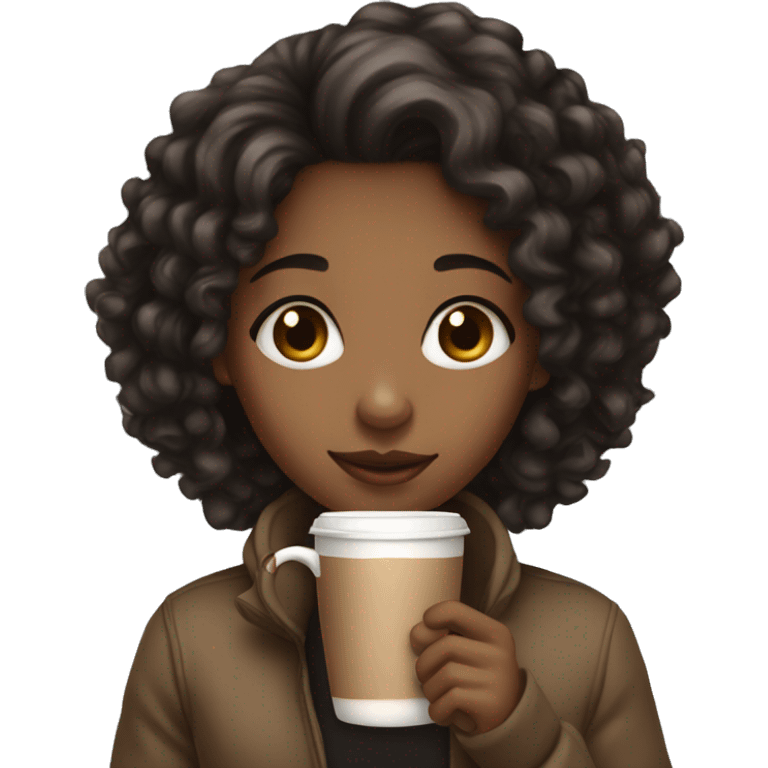 Light brown girl with black curly hair and a hot chocolate emoji