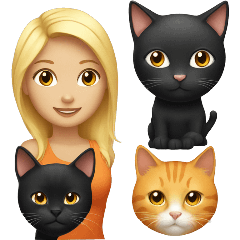 An orange cat and a black cat with a blonde hair female emoji