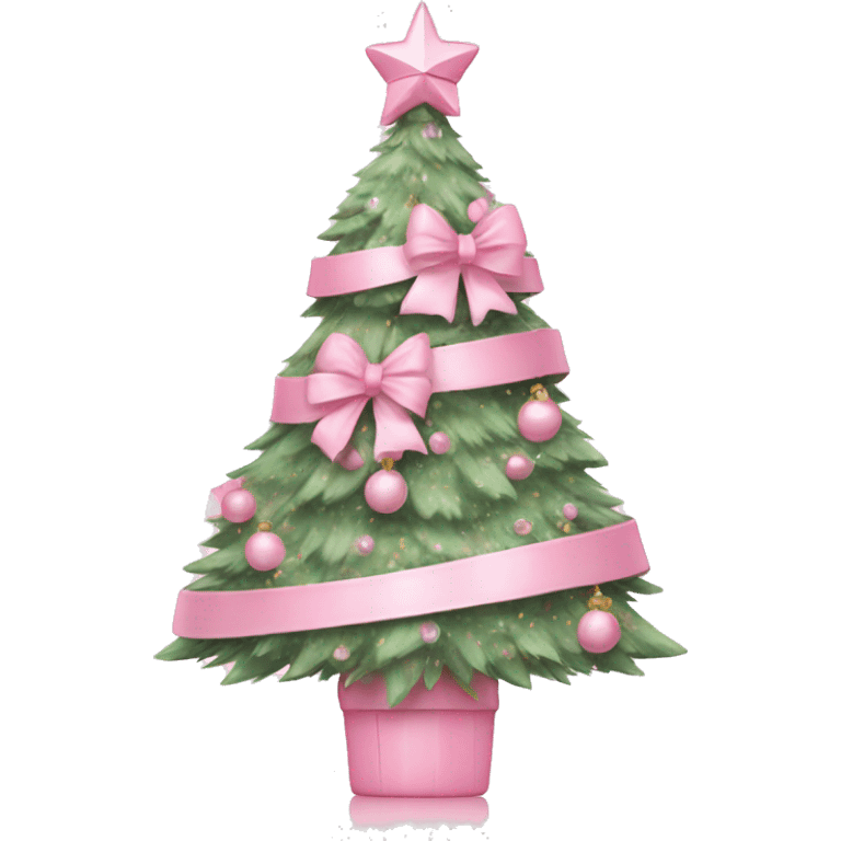 pastel pink decorated christmas tree with a pink bow and ribbons  emoji