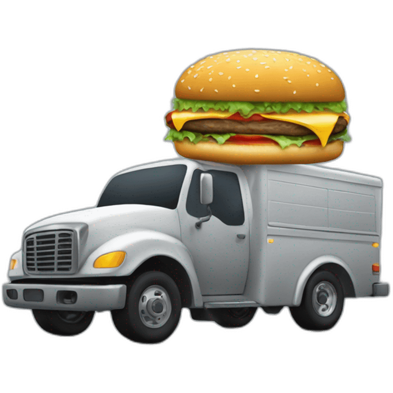 a hamburger delivery man with his truck at night emoji