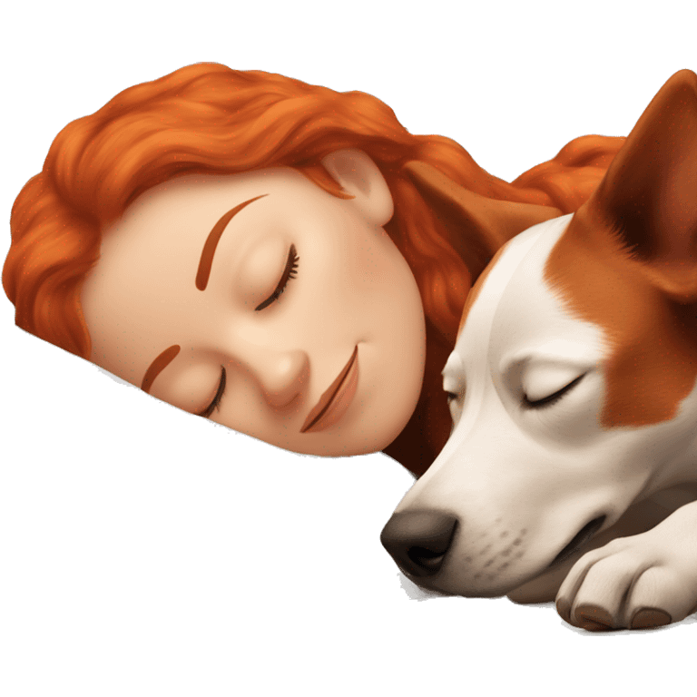 Redhead white woman sleeping with red Australian cattle dog emoji