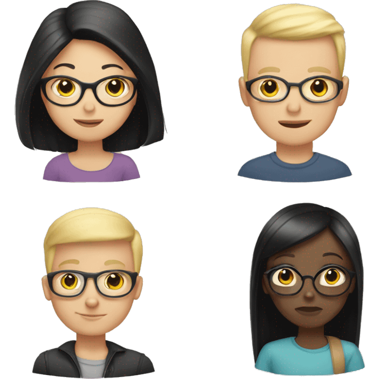 White Girl with black straight Hair, Little blond Girl, Little blond Boy, Father with glasses and bald Head  emoji