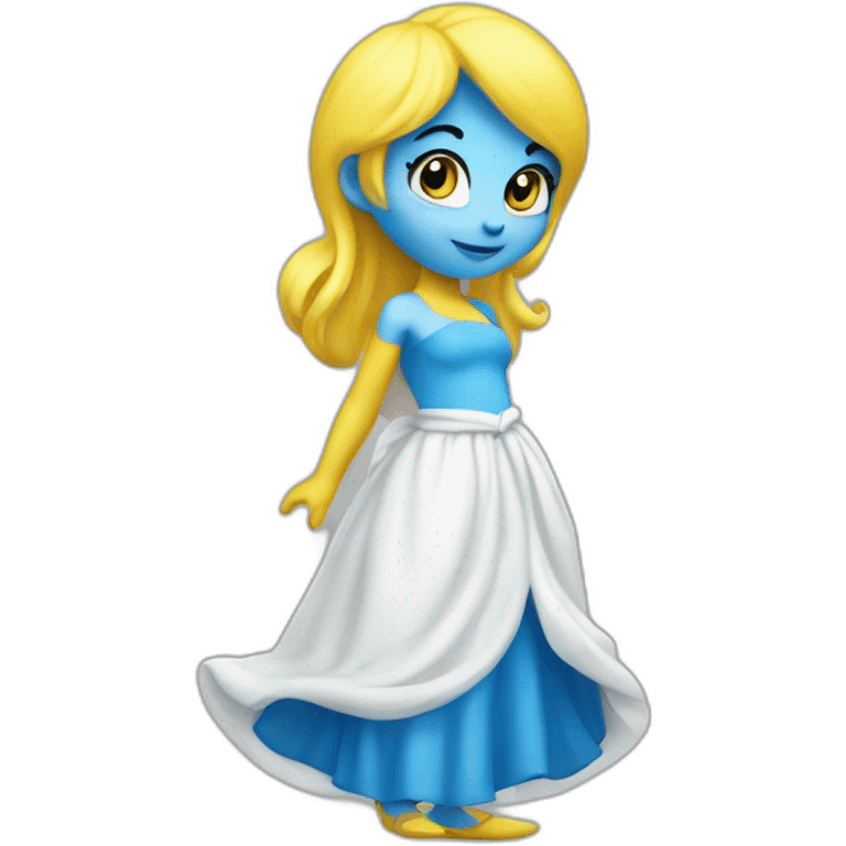 smurfette, blue skin, yellow hair, white dress emoji