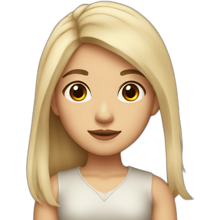 A girl with medium length hair and dark hair and dark brown eyes and beige skin and a bit chubby emoji