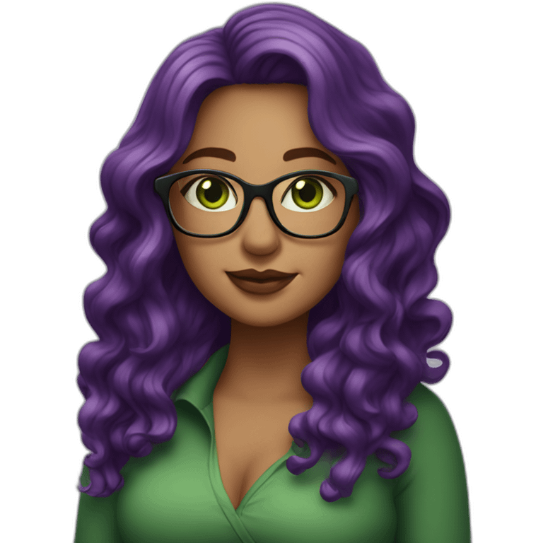 curvy-woman-purple-long-wavy-hair-green-eyes-square-glasses emoji