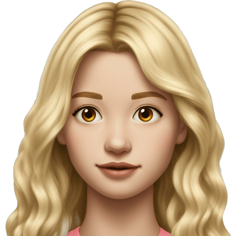 Riley Guava long blonde hair teenager, hyperreal photoreal portrait emoji