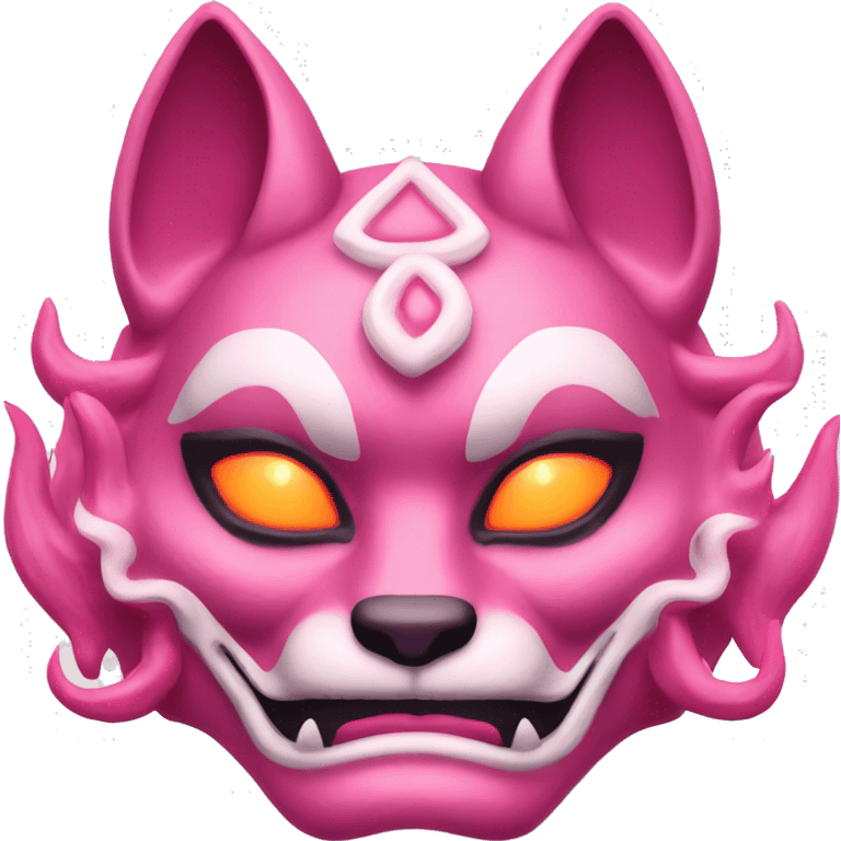 Pink feminine oni kitsune japanese mask fire emoji