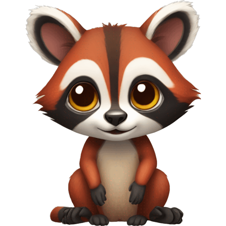 Cute red raccoon-lemur-hybrid full body emoji