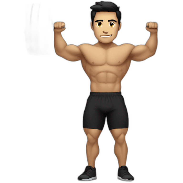 Tan White male with short black hair lifting a barbell emoji