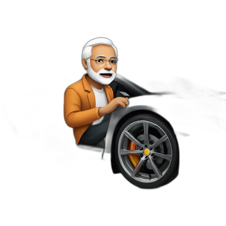 Modi driving Lamborghini car emoji