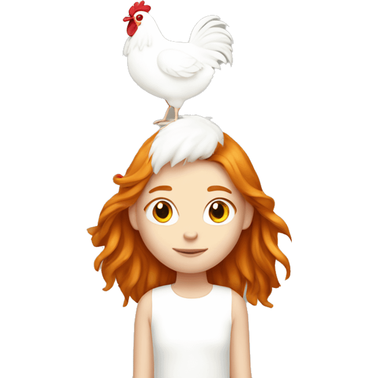 Ginger girl with Long hair and a white hen emoji