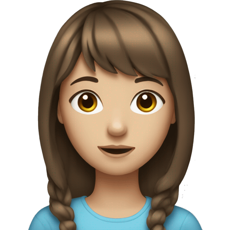 girl with brown hair, bangs and blue eyes  emoji