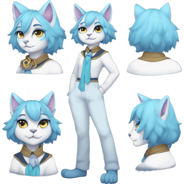 Anthropomorphic Anthro Pastel Blue Sona Lynx-Fakémon Furry Full Body emoji