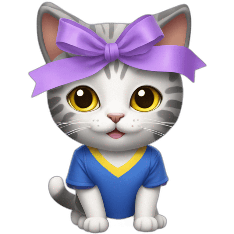 CAT WITH A LILAC RIBBON and dressed as the soccer team of the Las Palmas Sports Union emoji