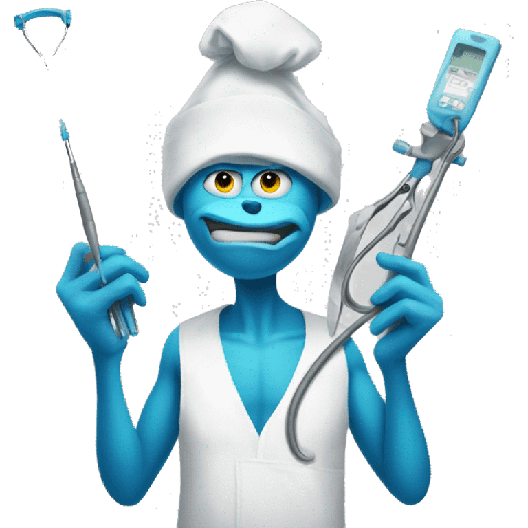 Blue grinch holding surgery equipment emoji