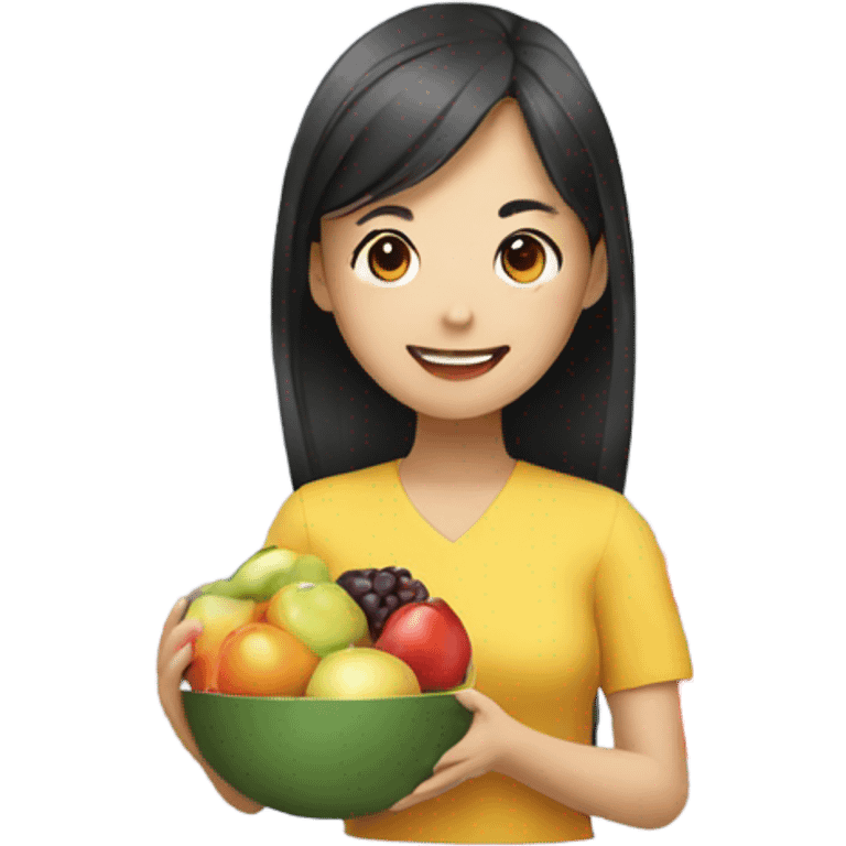 Professional asian girl with fruit emoji