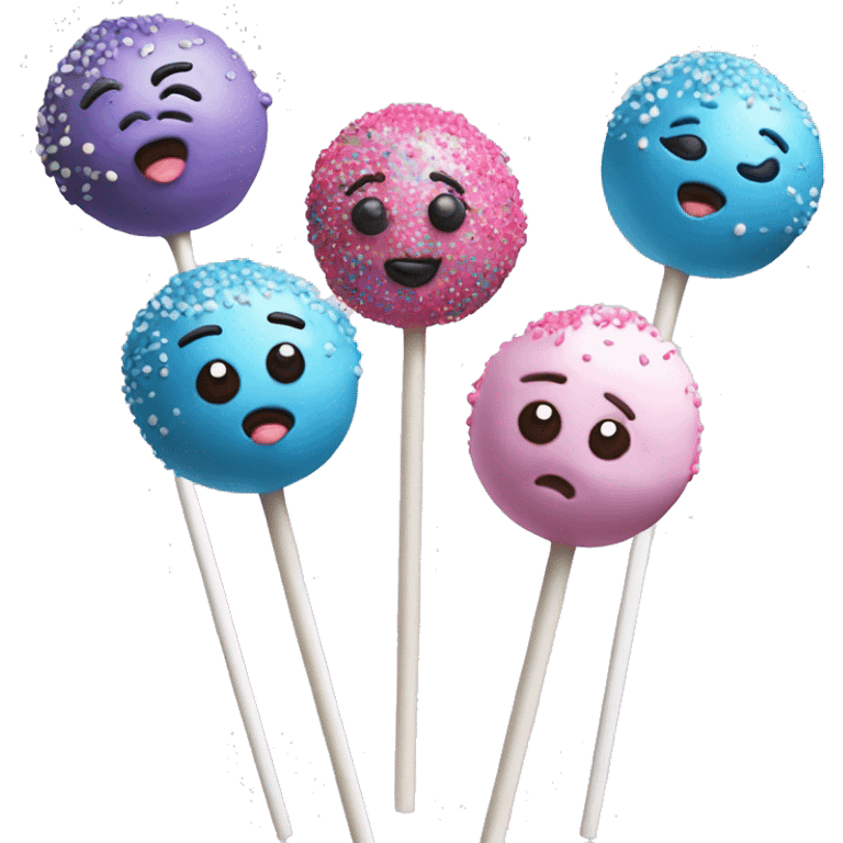 One pink,one white,one purple,and one blue realistic cake pops with sprinkles on sticks altogether isolated emoji