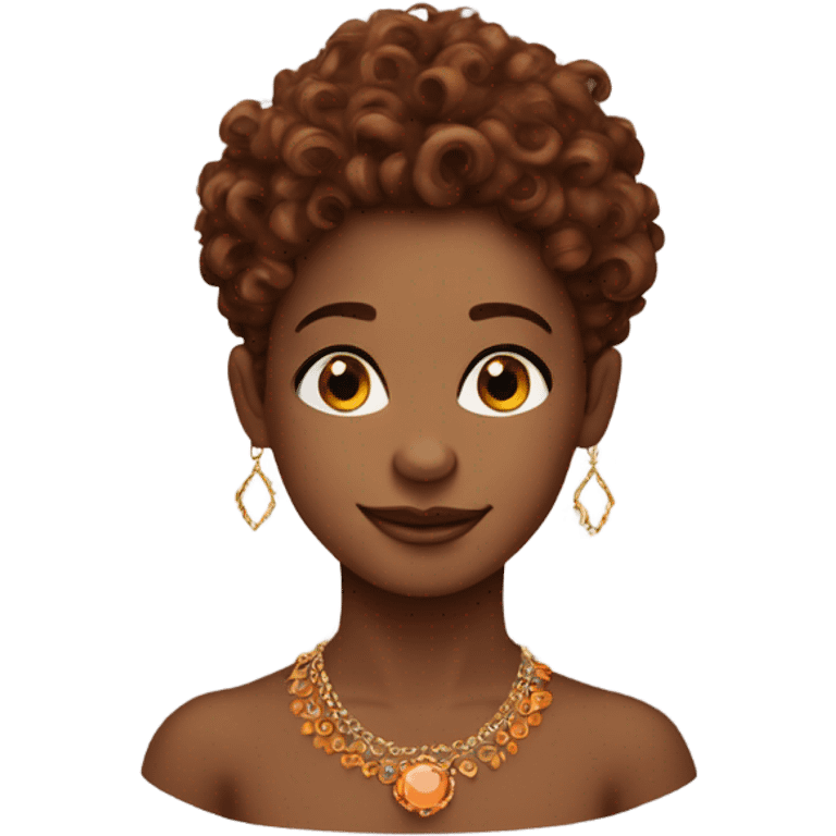 brown giro with brown orange curly hair, long lashes and gold jewlery  emoji