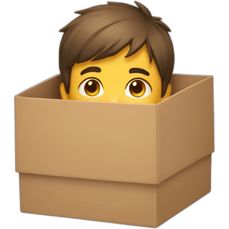 Boy Wearing a box while looking down with a smile emoji