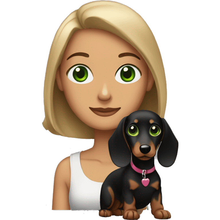 Lebanese with green eyes holding a black dachshund emoji